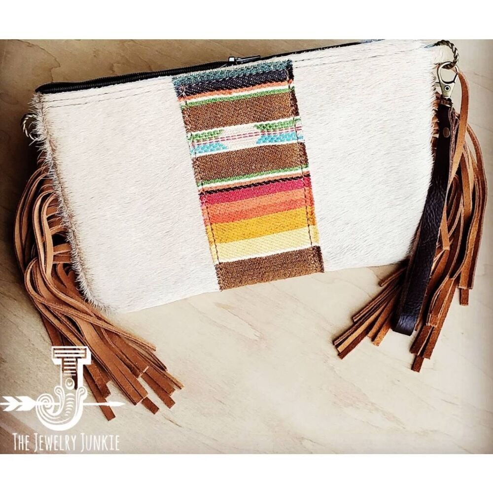 The Jewelry Junkie Hair on Hide Leather Clutch with Fringe